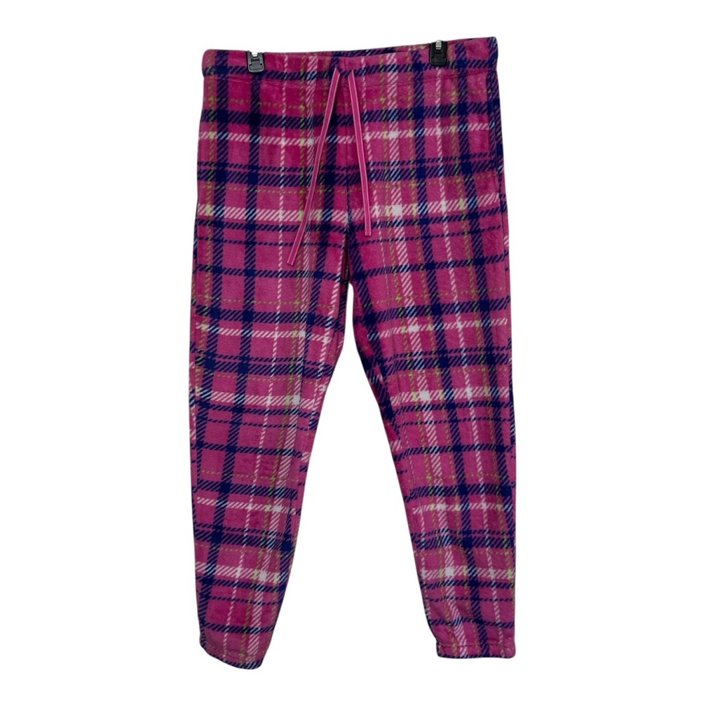 Joyspun Pink Plaid Plush Fleece Pajama Lounge Pants with Pockets